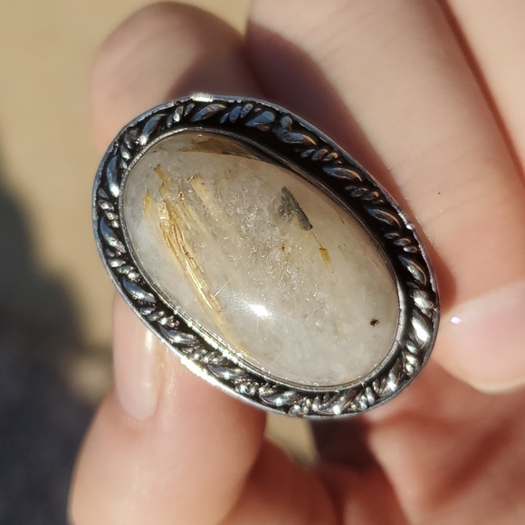 New Gold Rutilated Quartz 925 Silver Ring. - Picture 11 of 16